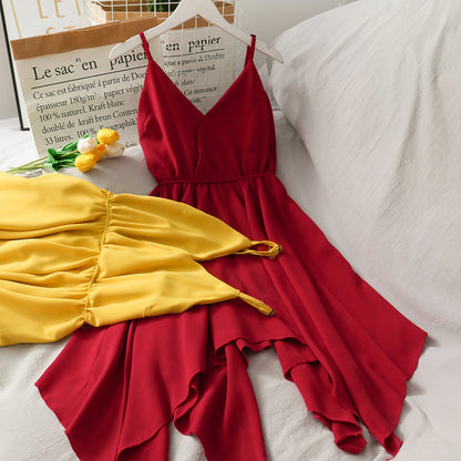 Cute V Neck Irregular Short Dress A Line Fashion Dress  10675