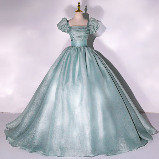 Green tulle long ball gown dress A line formal gown  10348