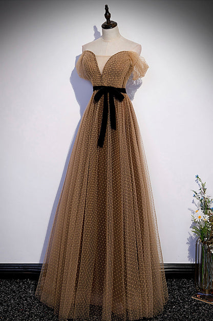 Cute tulle long prom dress A line evening dress  10182