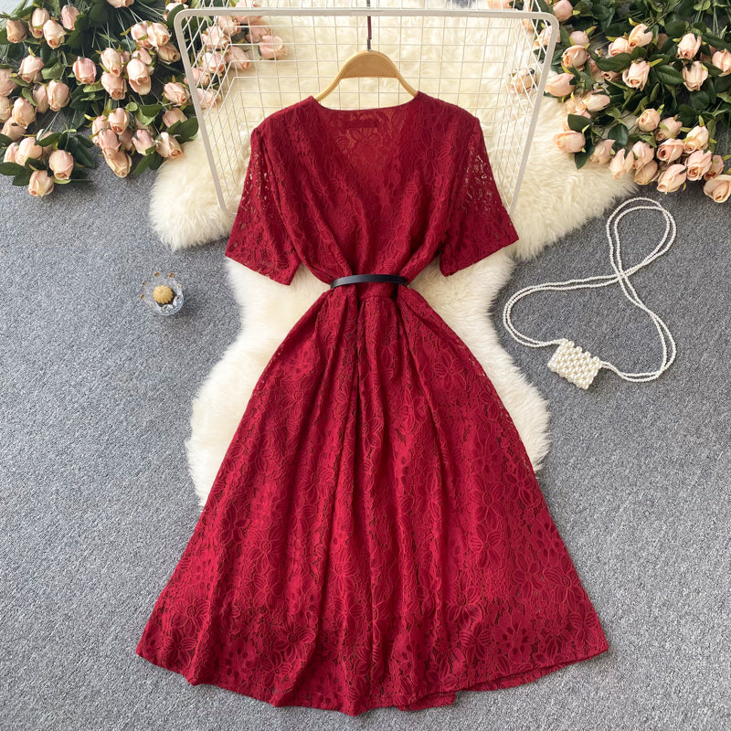 Cute V Neck Lace Short Dress A Line Fashion Dress  10668