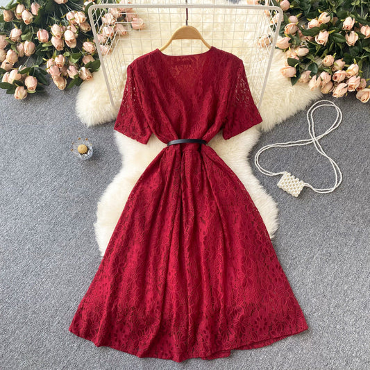 Cute V Neck Lace Short Dress A Line Fashion Dress  10668