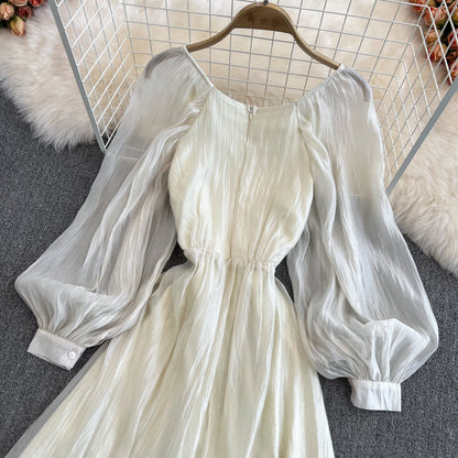 Champagne V Neck Long Sleeve Dress A Line Fashion Dress  10683