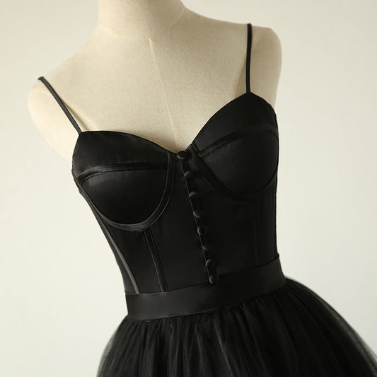 Black tulle long A line prom dress black evening dress  8803