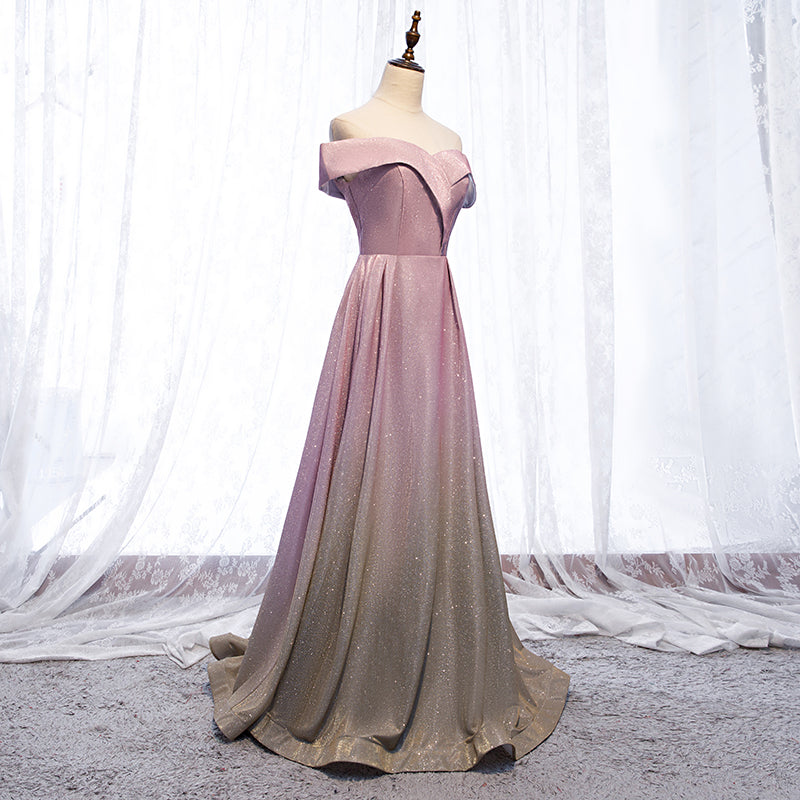 Shiny satin long prom dress pink evening dress  8623