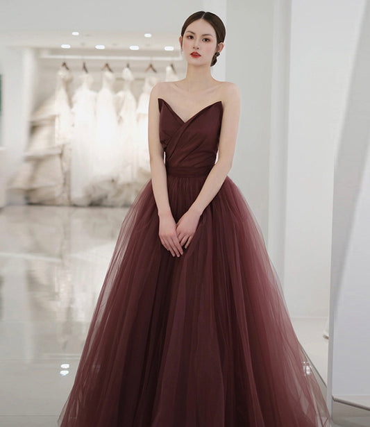 Cute tulle long prom dress A line evening gown  10561