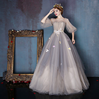 Cute A line tulle long A line prom dress evening dress  8688