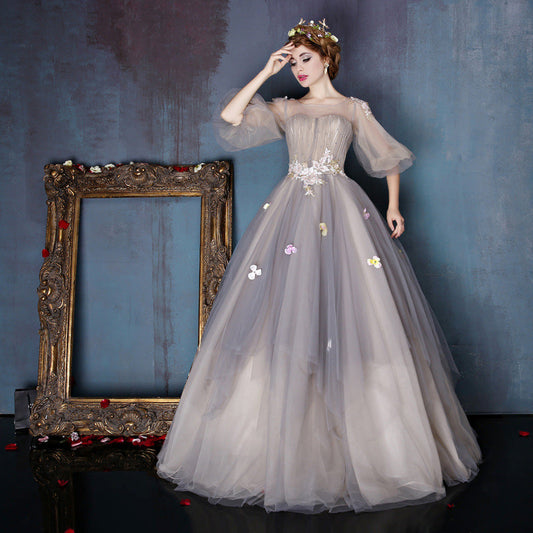 Cute A line tulle long A line prom dress evening dress  8688