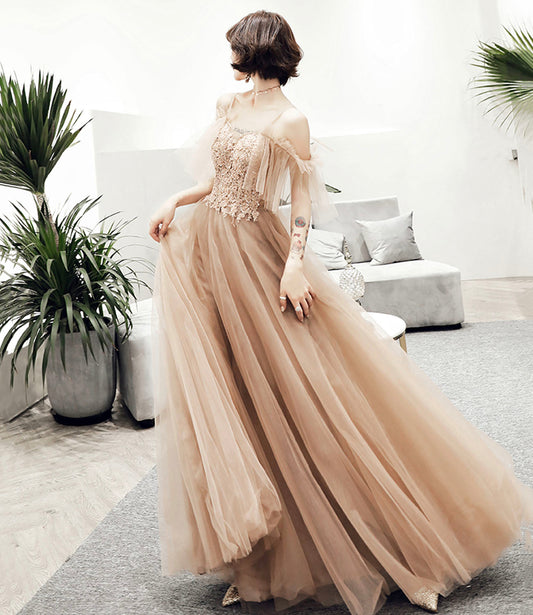 Cute tulle lace long prom dress A line evening dress  10167