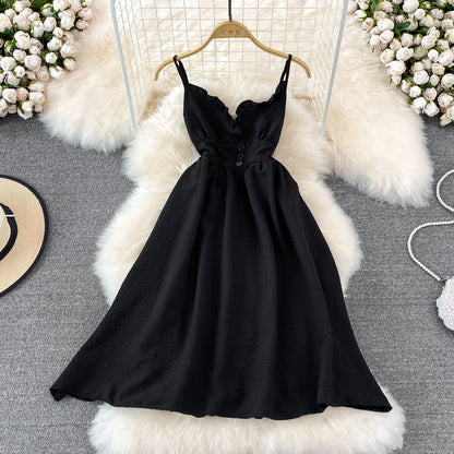 Fashion V-neck sleeveless backless suspender dress  11116