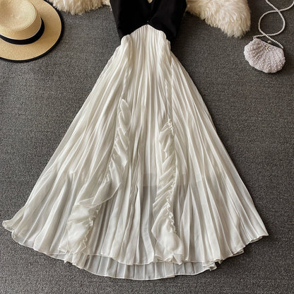Cute V Neck A Line Dress Black And White Fashion Dress  10810