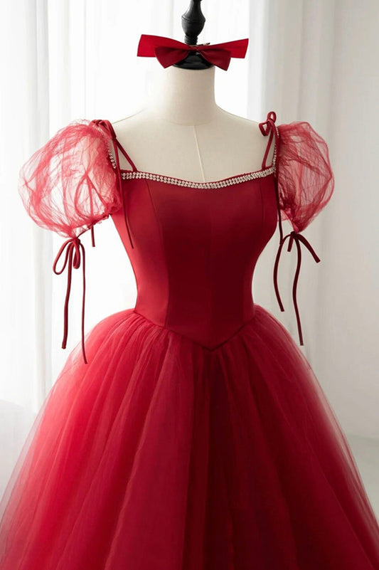 Red tulle long ball gown dress red evening dress  10599