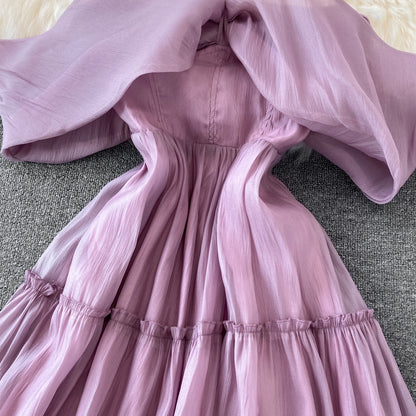 Purple A Line Short Dress Off Shouler Party Dress  10754