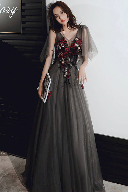 Black lace long prom dress black evening dress  8630