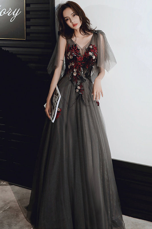 Black lace long prom dress black evening dress  8630