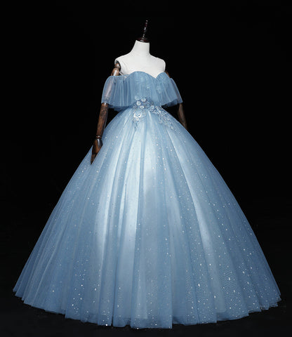 Blue tulle lace long ball gown dress A line formal dress  10461