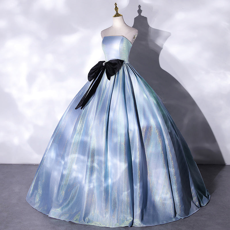 Blue satin long ball gown dress blue evening gown  10186
