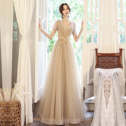 Cute v neck tulle long prom dress evening dress  8467
