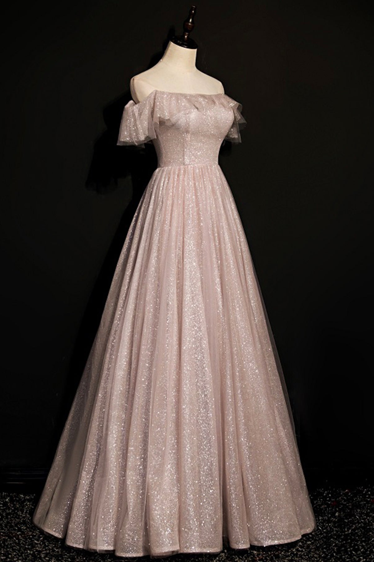 Shiny tulle sequins long A line prom dress evening dress  8700