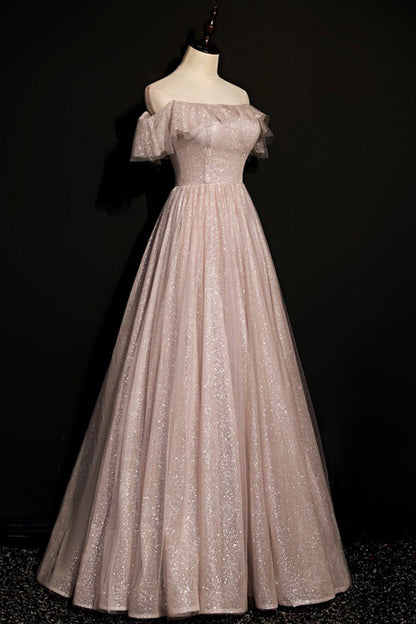 Shiny tulle sequins long A line prom dress evening dress  8700