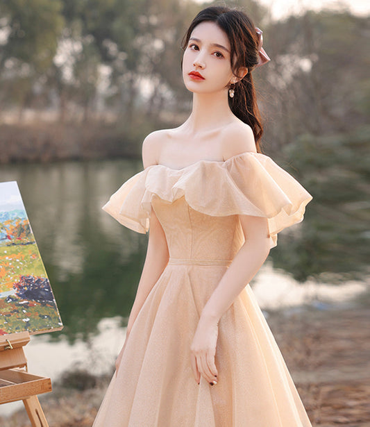 Cute tulle sequins long prom dress A line evening dress  10571