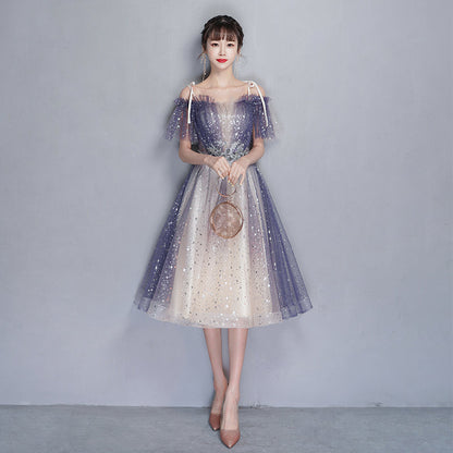 Blue tulle sequins short prom dress party dress  8354