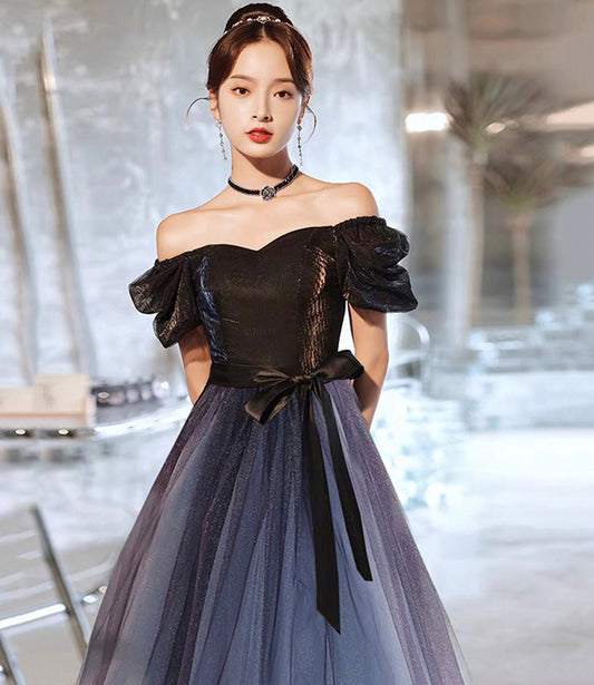 Cute tulle long A line prom dress evening gown  10096
