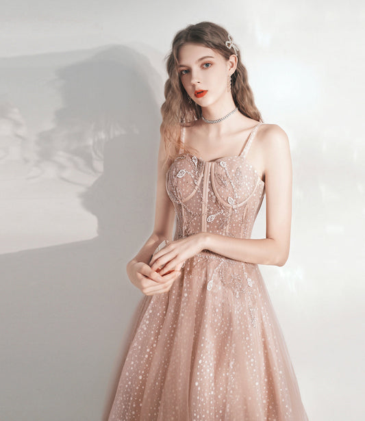 Cute tulle lace long A line prom dress evening dress  10392