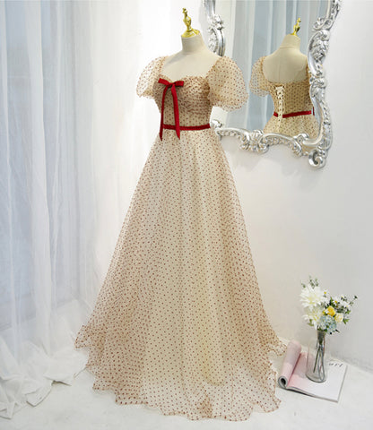 Cute tulle long A line prom dress evening dress  8811