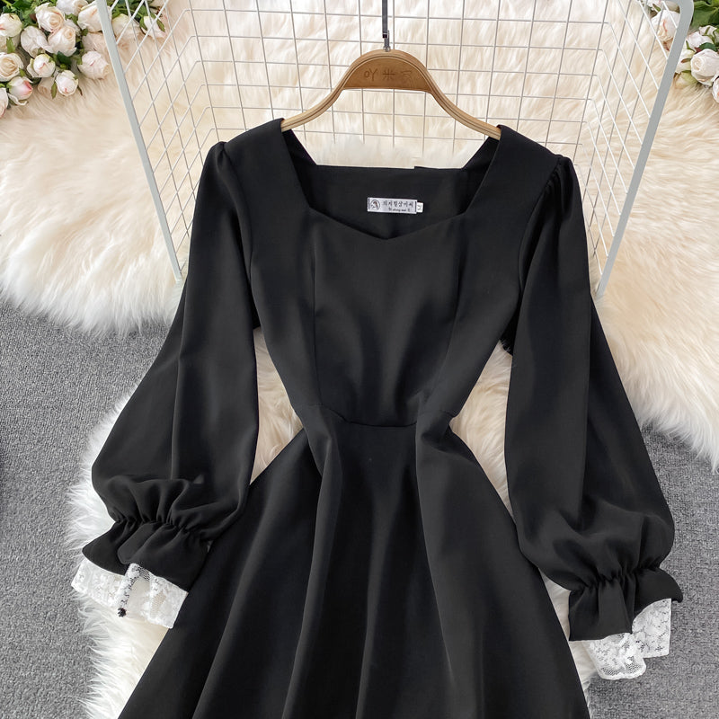 Black A Line Lace Short Dress Lace-Up Fashion Dress  10863