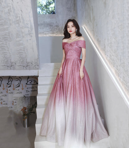 Pink gradient long A line prom dress evening dress  8823