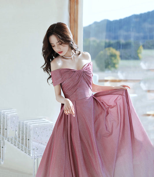 Pink gradient long A line prom dress evening dress  8823
