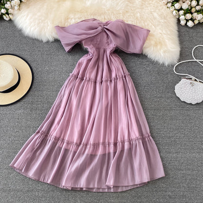 Purple A Line Short Dress Off Shouler Party Dress  10754