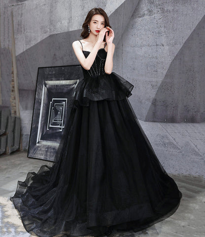 Black tulle long ball gown dress black evening dress  8665