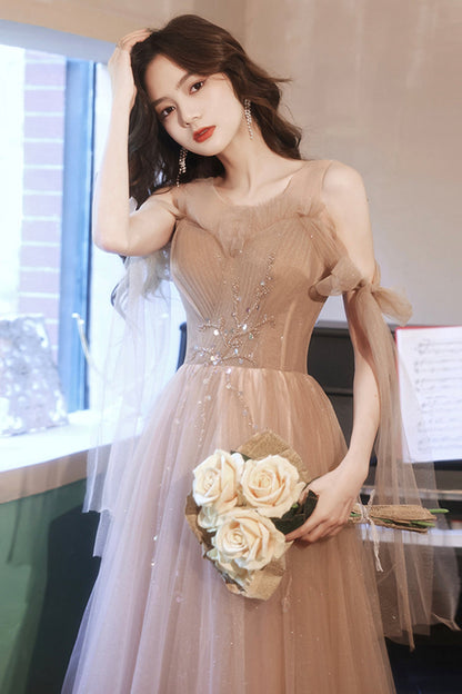 Cute tulle long A line prom dress evening dress  8667