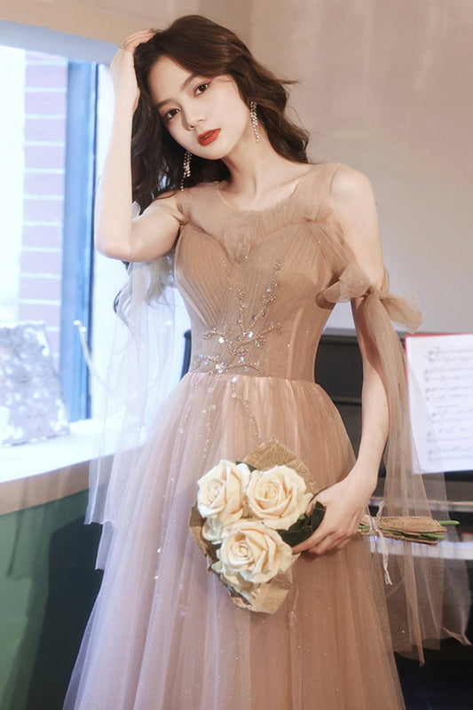 Cute tulle long A line prom dress evening dress  8667