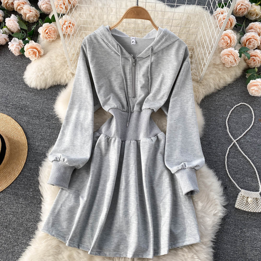 Casual Hooded A Line Dress  10787