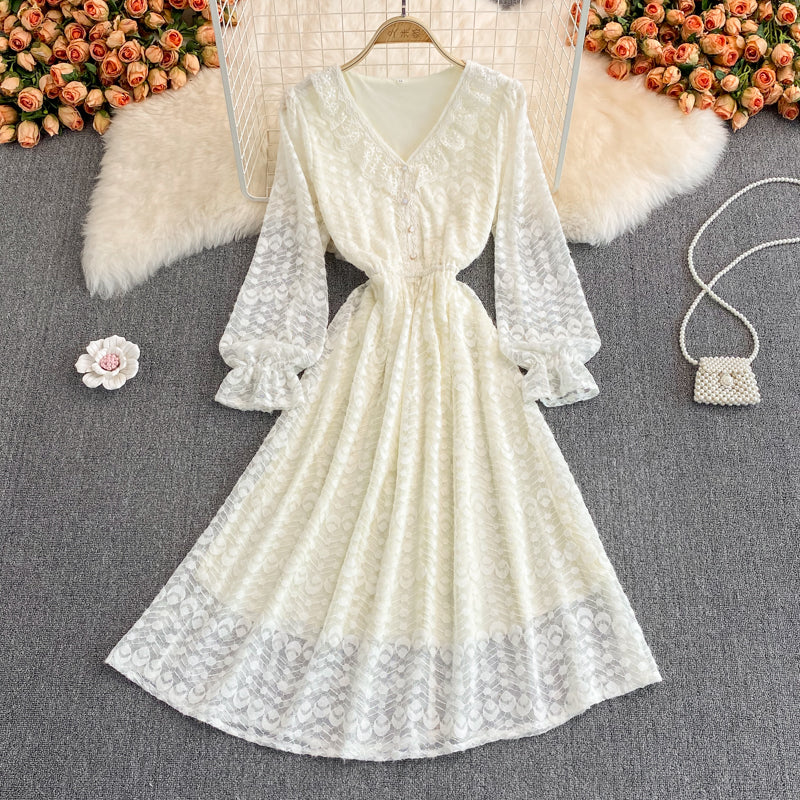 Champagne V Neck Lace Long Dress Fashion Dress  10957