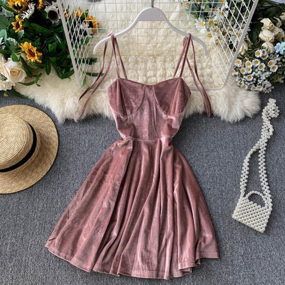 Cute Velvet Short A Line Dress Fashion Dress  10789