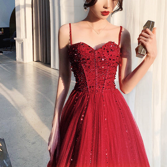 Cute sweetheart neck tulle beads long prom dress, formal dress  7965