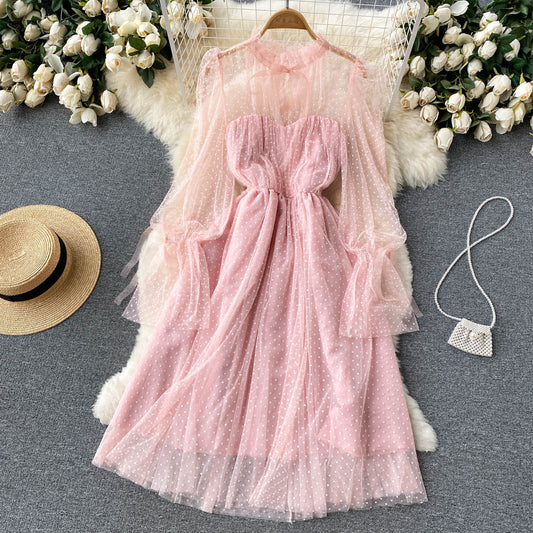 Cute Tulle Long Sleeve Dress Fashion Dress  10659