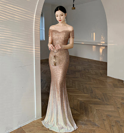 Mermaid sequins long prom dress evening dress  8521
