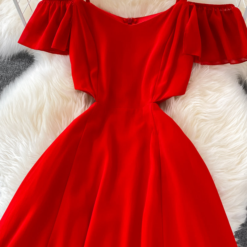 Red Chiffon A Line Short Dress Fashion Dress  10762