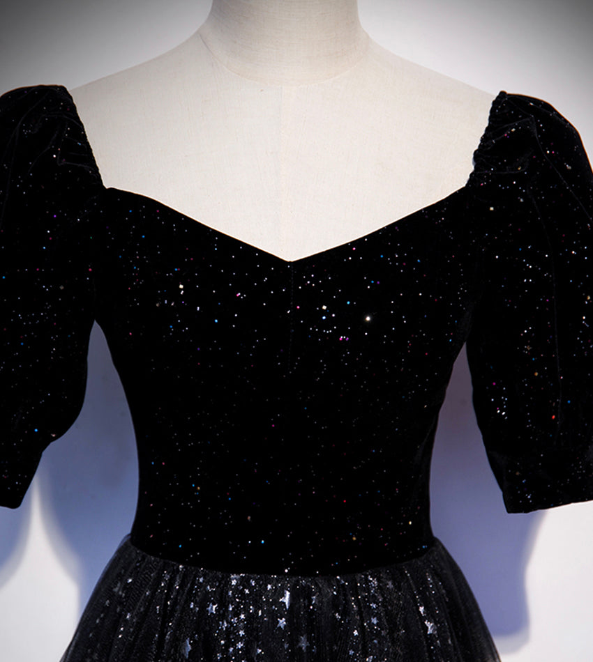 Elegant tulle sequins long prom dress black evening dress  8554
