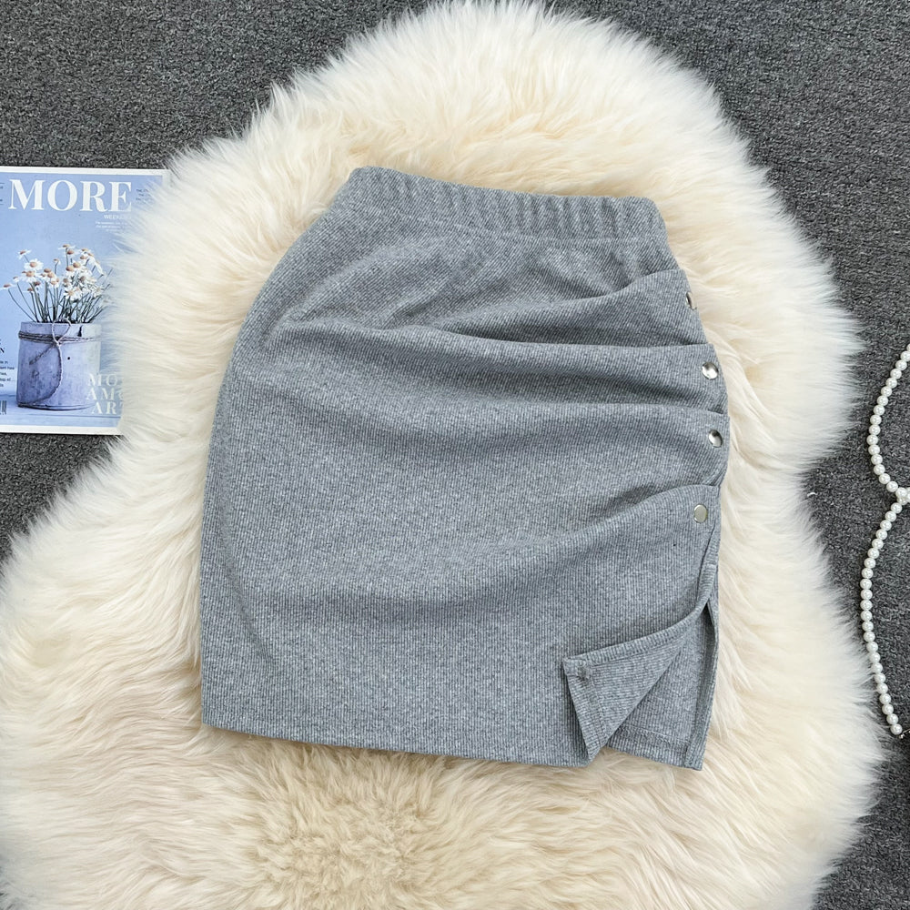 Versatile split hip short skirt women's sexy slim A-line skirt  11272