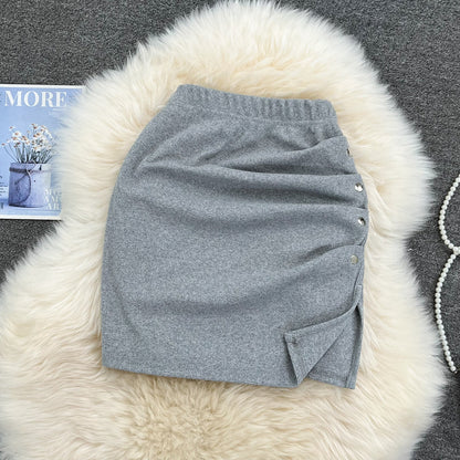 Versatile split hip short skirt women's sexy slim A-line skirt  11272