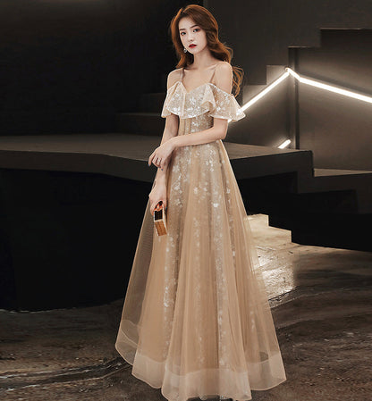 Cute tulle lace long prom dress evening dress  8461