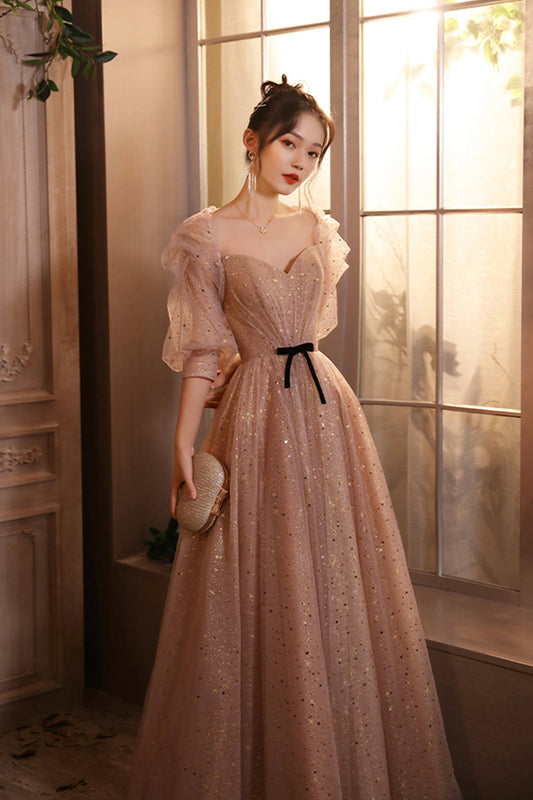 Cute tulle long A line prom dress evening dress  8697