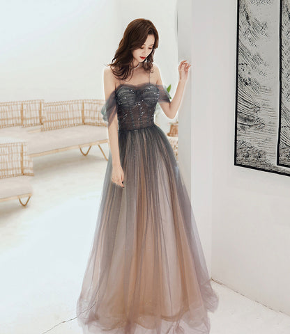 Cute tulle sequins long prom dress evening gown  10055