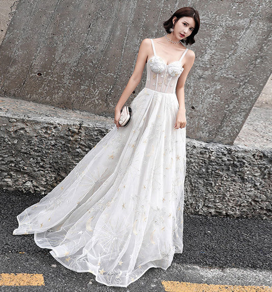Stylish sweetheart neck tulle long prom dress, evening dress  10155