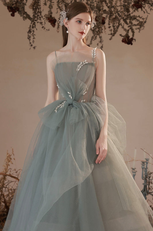 Cute tulle long A line prom dress evening dress  10645